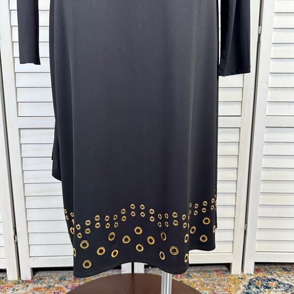 New Ashro Black Faux Wrap Church Dress Grommet Trim‎ Long Sleeve Size XL - Picture 6 of 10